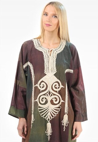 VINTAGE HIPPIE CAFTAN DRESS 70S PATCHWORK