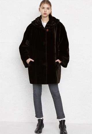 VINTAGE BROWN FAUX FUR COAT
