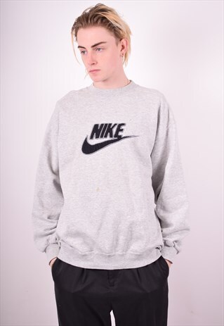 NIKE MENS VINTAGE SWEATSHIRT JUMPER LARGE GREY 90'S