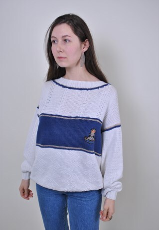80S STRIPED SWEATER, VINTAGE SAILOR OVERSIZE JUMPER