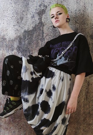 TIE-DYE MIDI SKIRT IN GREY BLACK BLUE