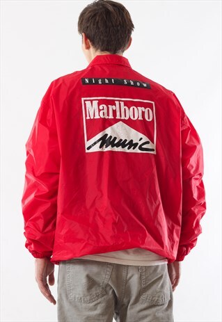 VINTAGE MARLBORO WINDBREAKER SHELL COACH 90S RED BIG LOGO
