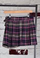90s Vintage Grunge Pink Navy Blue Beige Check Pleated Skirt