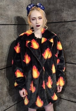 Flame fleece trench jacket hand made fire bolt coat black