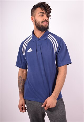 ADIDAS MENS VINTAGE POLO SHIRT MEDIUM BLUE 90'S