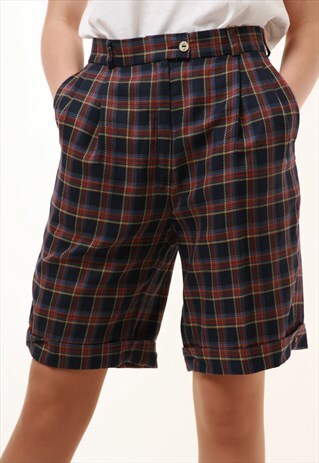 80S VINTAGE CHECKED HIGH WAISTED SHORTS 960