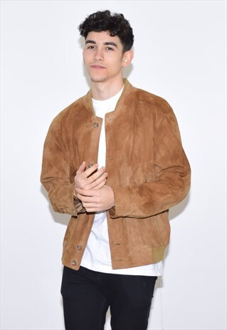 VINTAGE 90S BROWN SUEDE BOMBER JACKET
