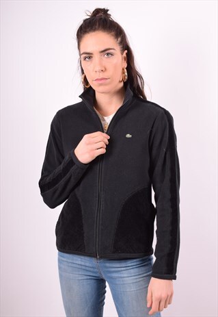 LACOSTE WOMENS VINTAGE FLEECE JACKET MEDIUM BLACK 90'S