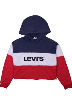 Vintage 90's Levi's Hoodie Crop Spellout Navy Blue Small