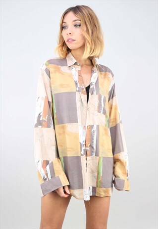 VINTAGE OVERSIZED LONG SLEEVE PATTERNED SHIRT