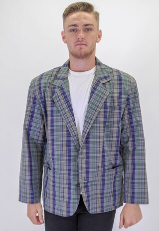 VINTAGE VALENTINO BLAZER JACKET IN BLUE AND GREEN MEDIUM