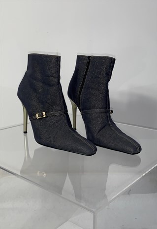 SUPER 90S Y2K VINTAGE DENIM POINTED HEEL BOOTS