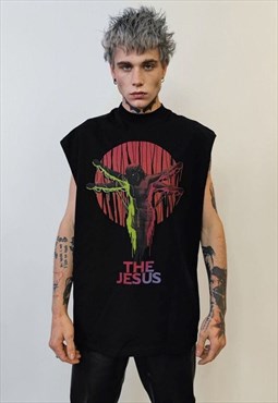 Jesus sleeveless t-shirt Gothic cross tank top religion vest