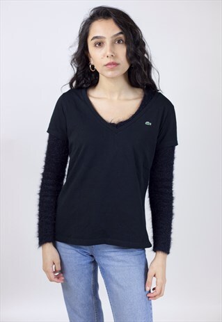 VINTAGE LACOSTE V-NECK BLACK T-SHIRT