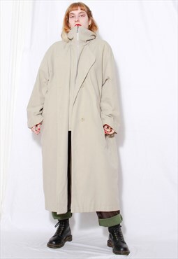 Vintage 90s Y2k Casual Beige 2 Layer Oversized Trench Coat