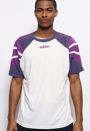 VINTAGE ADIDAS LOGO T-SHIRT WHITE AND PURPLE