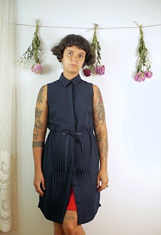 NOSLEEVE DARK BLUE SUMMER WEDDING DRESS BUTTON