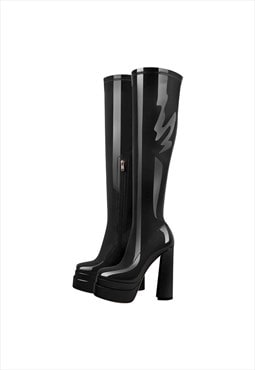 Patent Leather Platform Over The Knee Boots