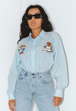Vintage 80s Embroidered Cottagecore Checked Shirt