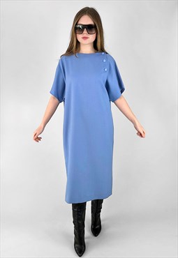 80's Vintage Baby Blue Smock Style Midi Batwing Dress