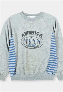 Vintage America Sports Sweatshirt Pullover Print Grey