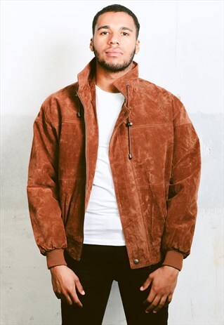 VINTAGE FAUX SUEDE INSULATED BOMBER JACKET