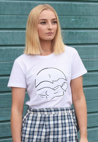 NUDE ETHICS MOON GIRL ORGANIC EMBROIDERED GRAPHIC WHITE TEE