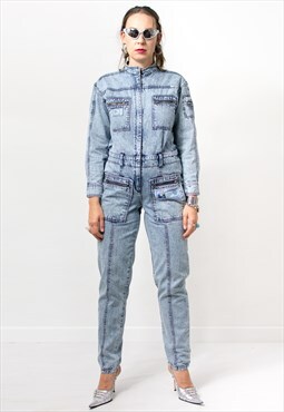 Vintage 80's Racing denim coveralls jumpsuit women
