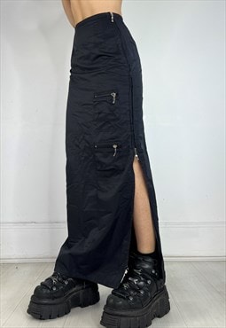 Vintage Y2k Maxi Skirt Archival Double Zip Slit Utility 90s