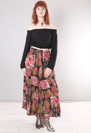 VINTAGE 80S FLORAL CRAZY PATTERN MAXI SKIRT