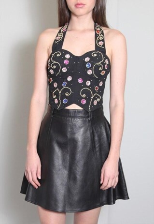 VINTAGE 1980'S AMAZING BLACK JEWEL BEADED BRALETTE TOP