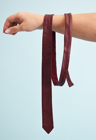 VINTAGE 70'S RETRO MOD REAL LEATHER MAROON TIE