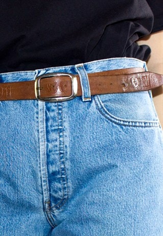 VINTAGED LEVI 501 TOOLED LEATHER BELT