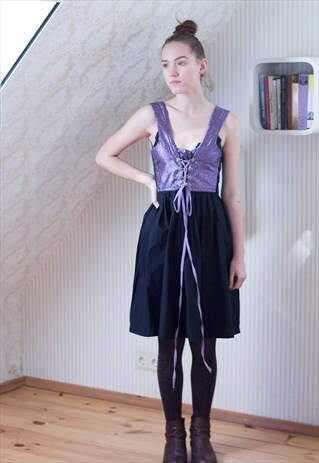 SHINY PURPLE AND BLACK SLEEVELESS VINTAGE DRESS