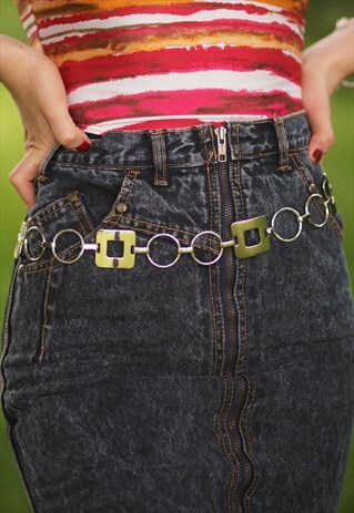 VINTAGE SILVER 90'S Y2K CHAIN SQUARE BELT