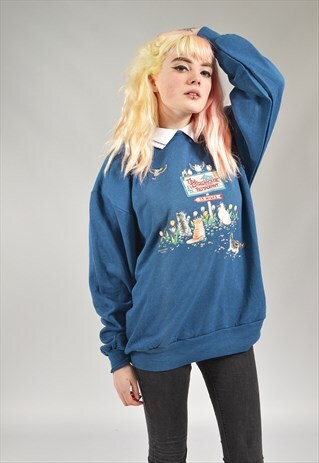VINTAGE BLUE COLLARED THE BIRDHOUSE RESTAURANT SWEATER
