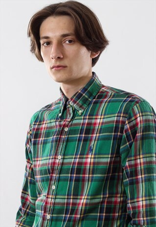 VINTAGE POLO RALPH LAUREN SHIRT 90S GREEN PLAID CHECK