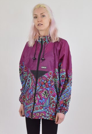 VINTAGE 90S PURPLE PATTERNED KWAY 2000 RAIN JACKET