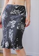VINTAGE Y2K CHINESE DRAGON SATIN MIDI SKIRT