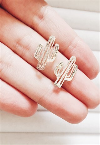SILVER CACTUS MINIMALIST CACTI STUD EARRINGS