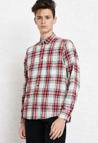 VINTAGE RED LONG SLEEVE CHECKERED FLANNEL SHIRT