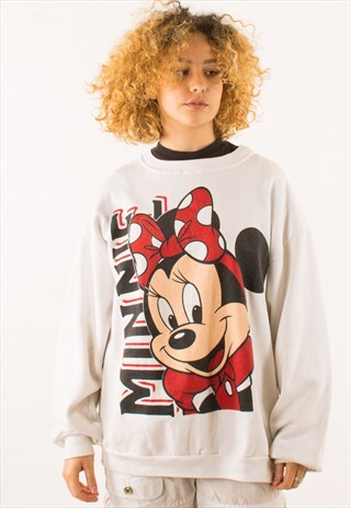 VINTAGE 90S WHITE MINNIE MOUSE DISNEY CREWNECK SWEATSHIRT