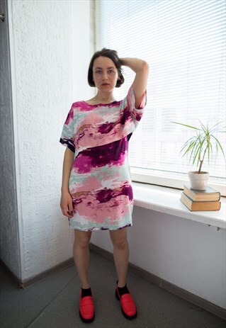 VINTAGE 80'S MINI MULTICOLOUR ABSTRACT PRINT DRESS