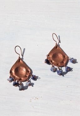 Handmade hammered copper earrings with gemstones.
