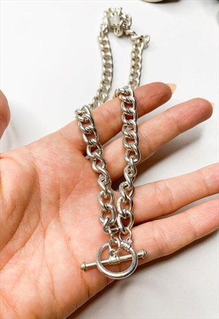 90'S SILVER CURB CHAIN WITH T-BAR