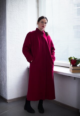 VINTAGE 80'S RED WOOL HIGH COLLAR COAT