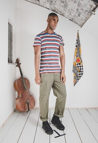 NORSE PROJECTS NIELS MULTI STRIPE TEE IN OLIVE/RED/BLUE