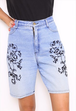 VINTAGE 80S EMBROIDERED HIGH WAISTED DENIM SHORTS