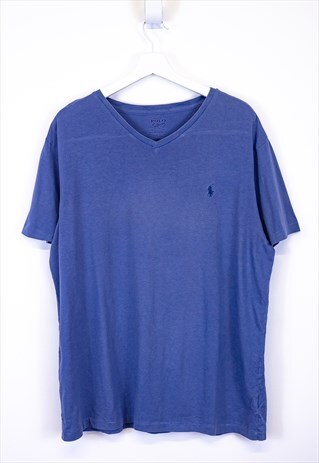 VINTAGE RALPH LAUREN T SHIRT BLUE V NECK WITH NAVY LOGO