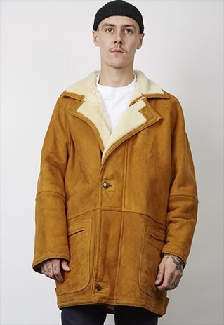 VINTAGE 80'S TAN COLLARED PREMIUM SHEARLING COAT